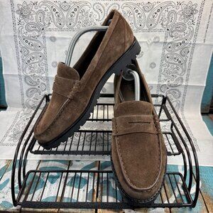 NWOB PAIGE Ellis Brown Suede Chunky Lug Sole Penny Loafer Shoes Womans Sz 10